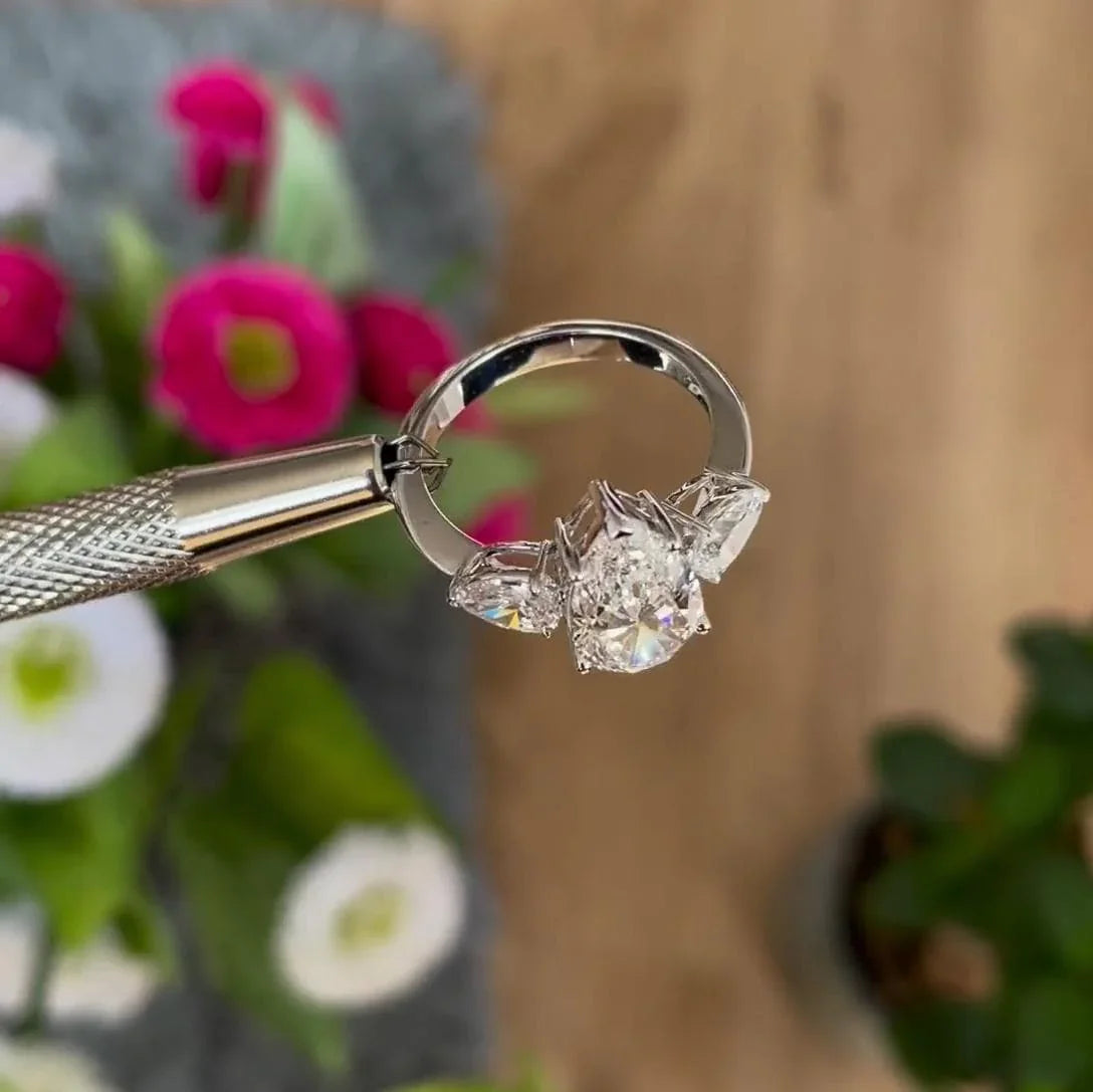 3.50 CT pear lab grown diamond engagement ring IGI certified multi stone design bridal wedding ring luxury fine jewelry diamond engagement ring