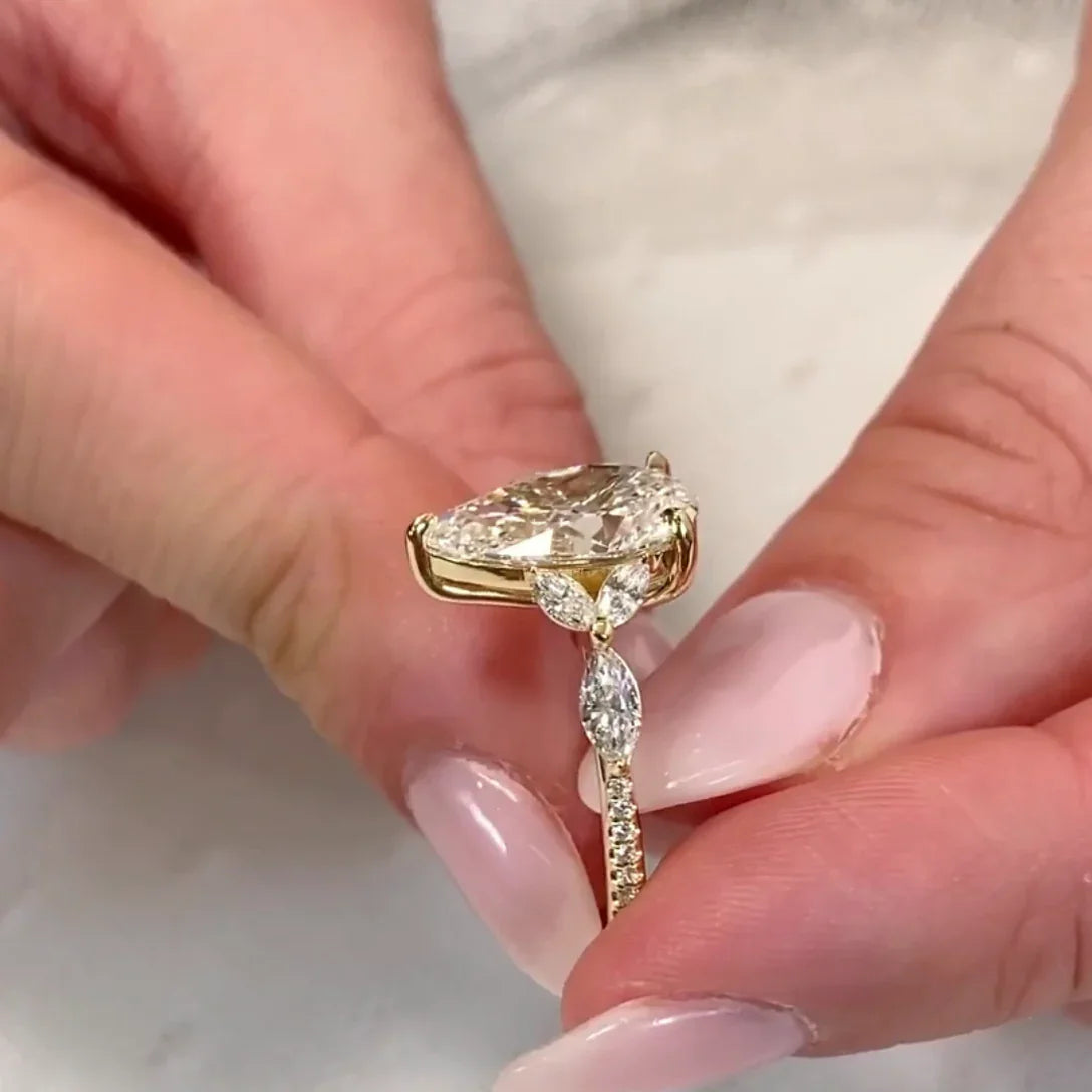 3.50 CT pear lab grown diamond IGI certified engagement ring multi stone design bridal wedding ring luxury fine jewelry statement ring