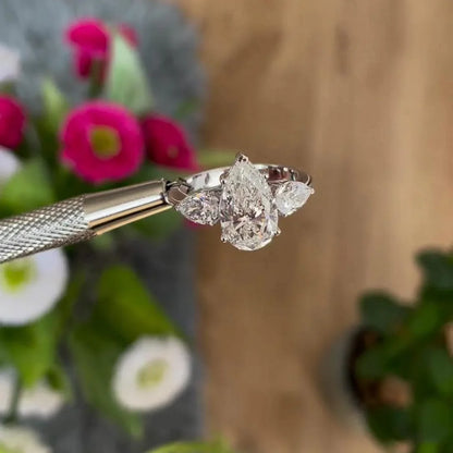 3.90 TCW Pear Lab Grown Diamond Engagement Ring | Multi-Stone Ring | IGI Certified 