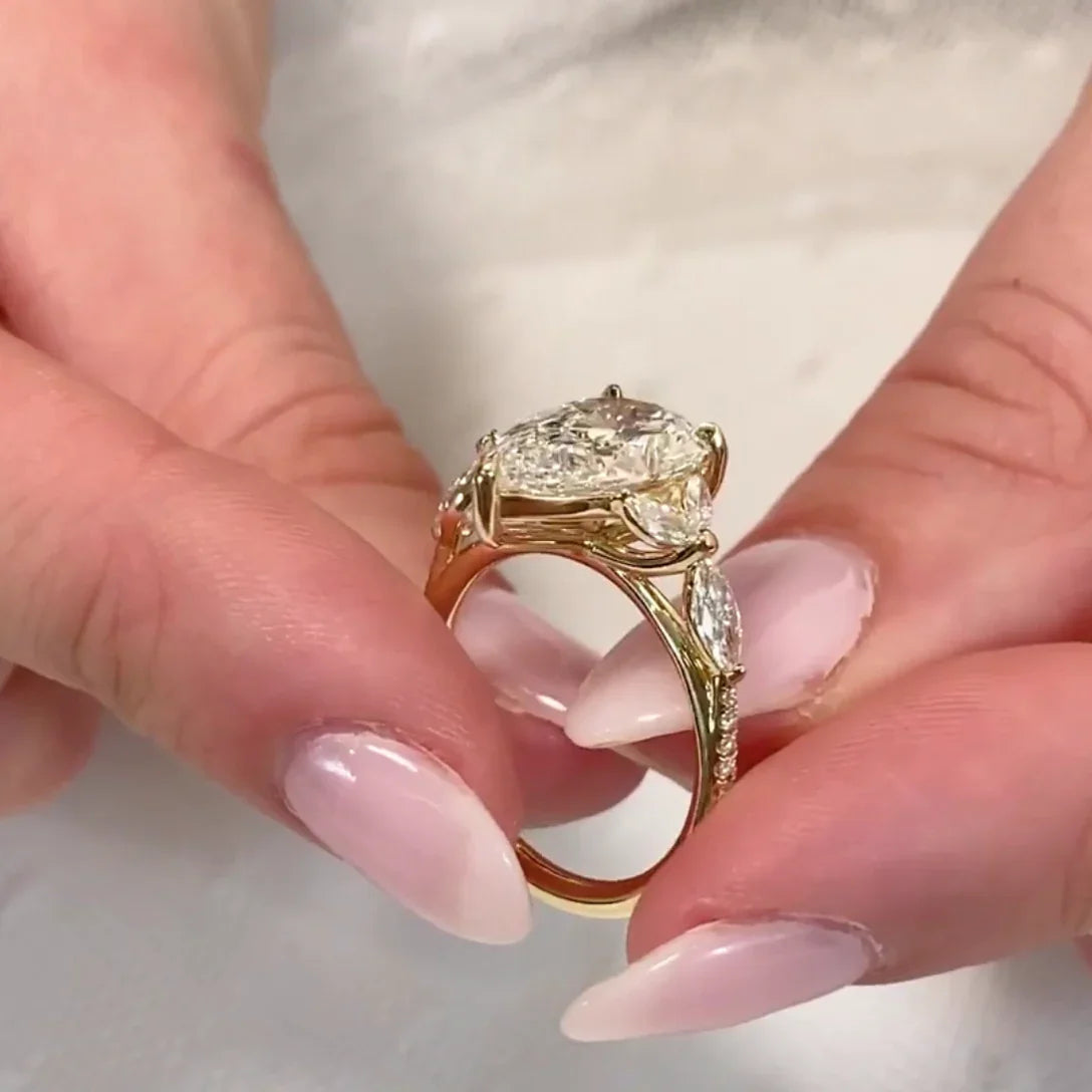 3.90 TCW Pear Lab Grown Diamond Engagement Ring | Multi-Stone Ring | IGI Certified 