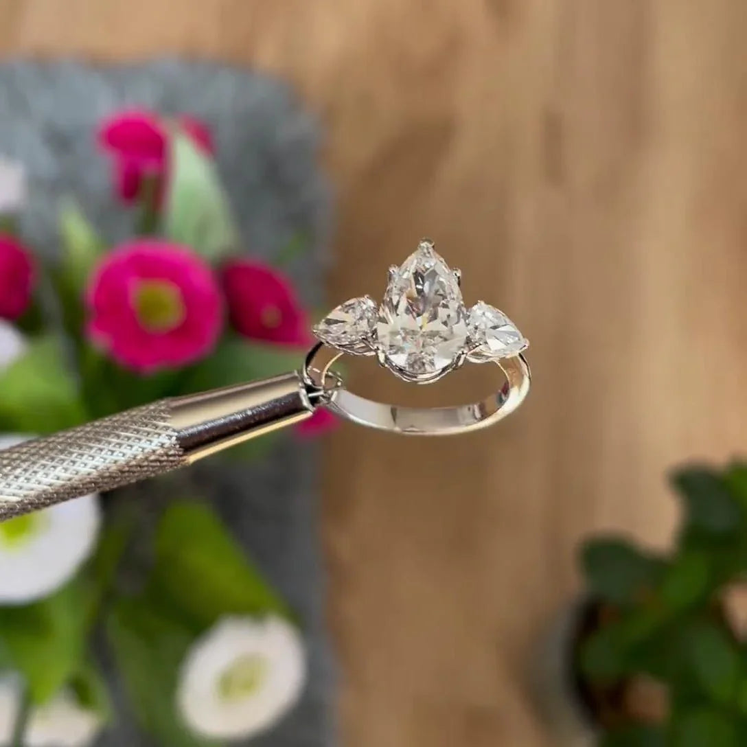 3.90 TCW Pear Lab Grown Diamond Engagement Ring | Multi-Stone Ring | IGI Certified 