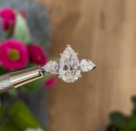 3.90 TCW pear lab grown diamond engagement ring multi stone design IGI certified bridal wedding ring luxury fine jewelry engagement gift ring