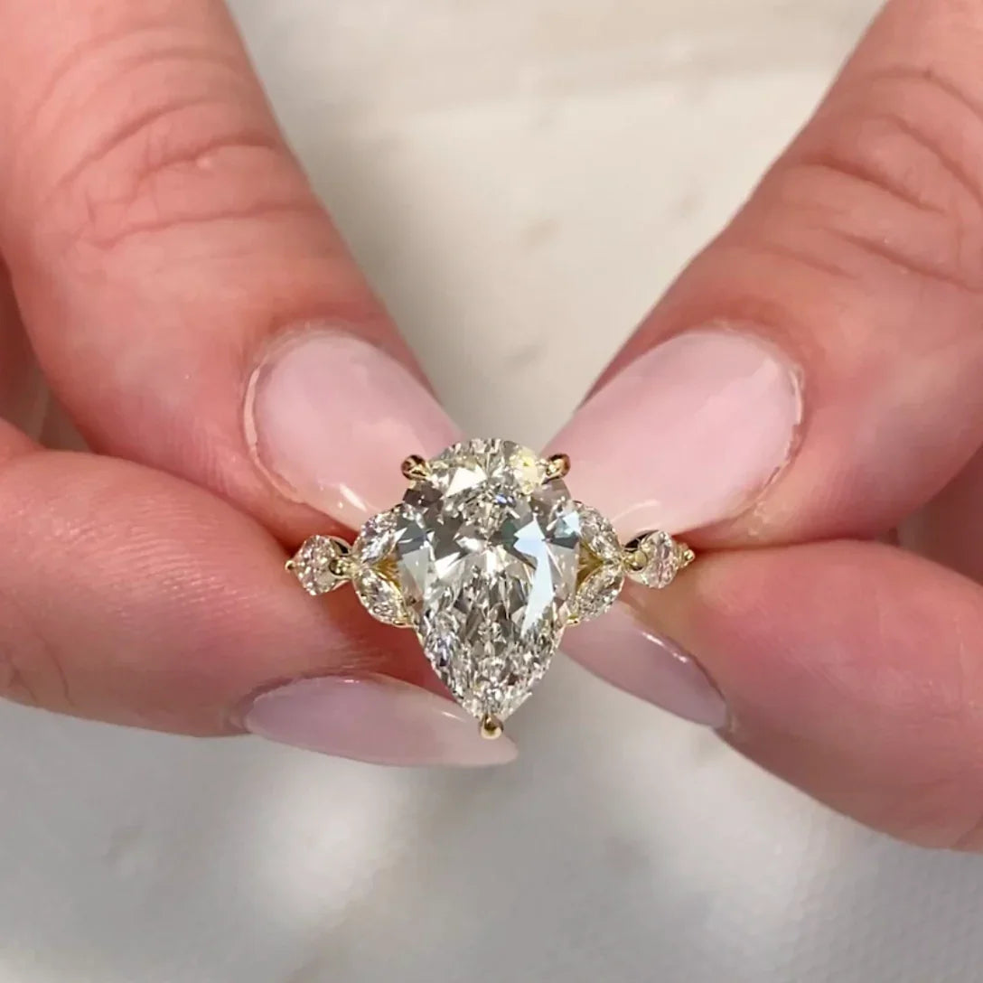 3.50 CT pear lab grown diamond engagement ring multi stone design IGI certified bridal wedding ring luxury fine jewelry engagement gift ring