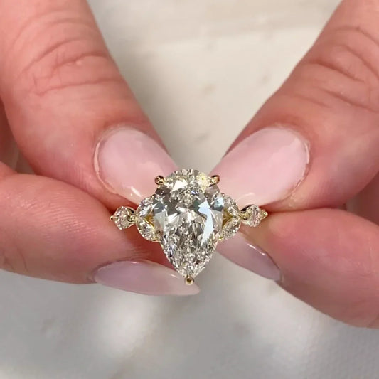 3.90 TCW pear lab grown diamond engagement ring multi stone design IGI certified bridal wedding ring luxury fine jewelry engagement gift ring