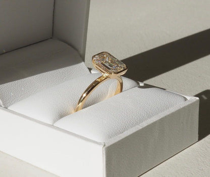 3ct Emerald Half Bezel Lab Grown Diamond Ring Modern  diamond solitaire ring on a gold band, styled with a natural manicure. A perfect symbol of love for engagements, proposals, weddings, or premium jewelry collections. YouTube Amazon Facebook Weather Google Gmail Wordless WhatsApp Web Translate News blog post ring ceremony Article Life Money 2025 design Ring Ceremony Diamond Shape Diamond Ring Surat Diamond India Market Diamond Ring for Her Diamond Ring for Men Diamond Ring Women Engagement Ring Finger 