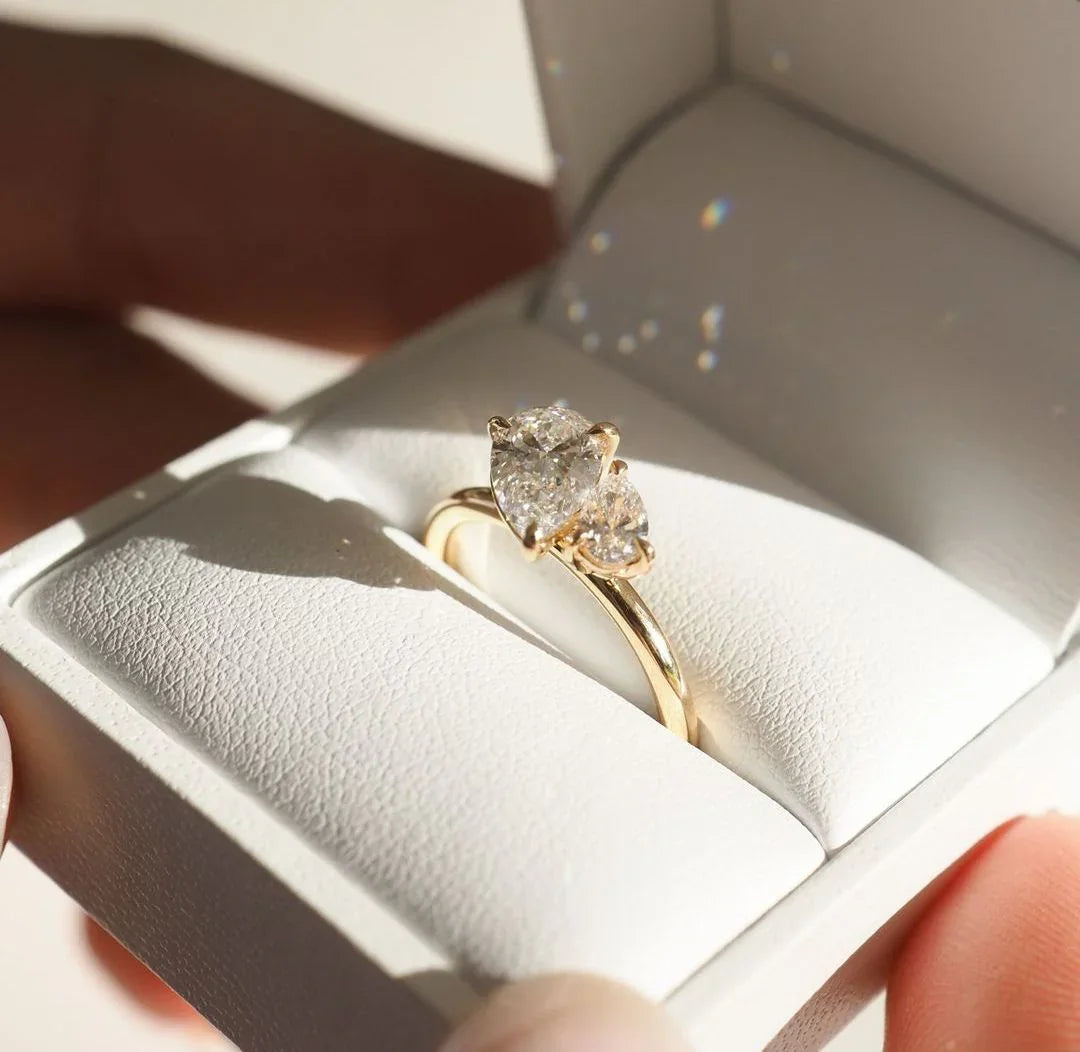 3tcw duet pear toi et moi lab grown diamond engagement ring IGI certified classic minimalist wedding ring marriage gift for her fine jewelry