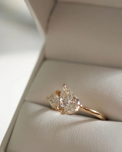 3tcw duet pear toi et moi lab grown diamond engagement ring IGI certified anniversary gift wedding ring luxury bridal ring for women