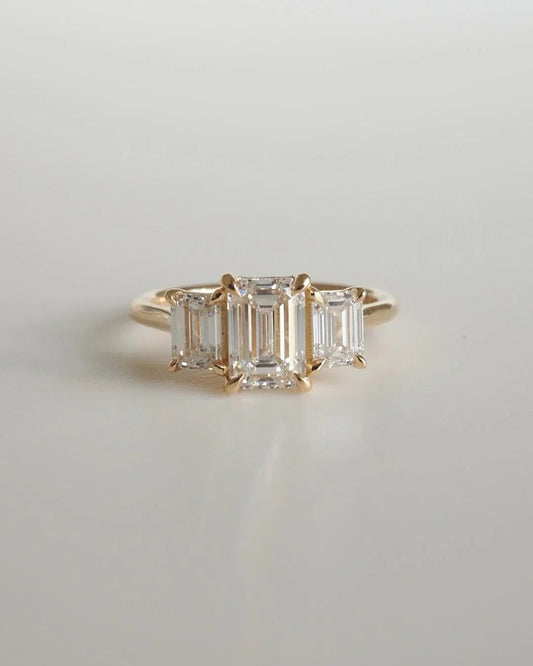 3tcw emerald lab grown diamond three stone ring IGI certified engagement ring wedding ring birthday gift for her wife luxury fine jewelry ring