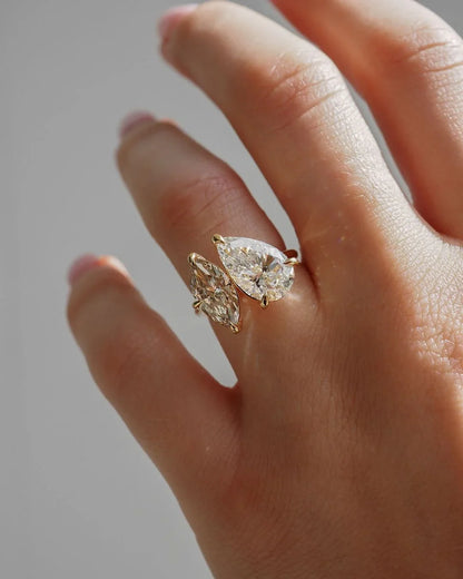 3tcw Pear and Marquise Cut Toi et Moi Lab Grown Diamond Ring Luxurious Engagement Ring and Wedding ring, Anniversary Gift For Women 