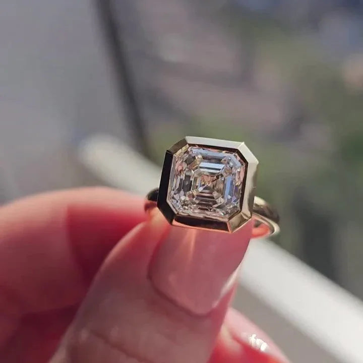 4.00 CT asscher lab grown diamond engagement ring IGI certified bezel set design bridal wedding ring luxury fine jewelry statement engagement ring