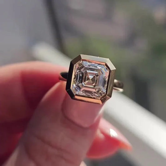 4.00 CT asscher cut lab grown diamond engagement ring bezel set IGI certified bridal wedding ring luxury fine jewelry engagement ring for her