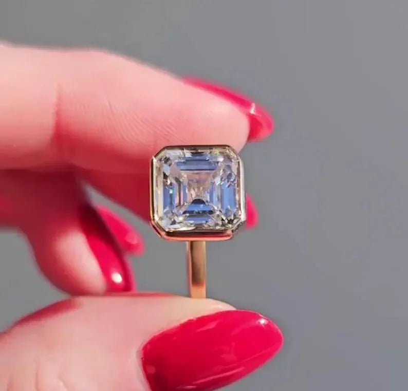 4.00 CT asscher lab grown diamond engagement ring bezel set IGI certified wedding ring luxury diamond jewelry anniversary engagement ring gift