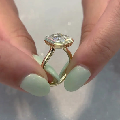 IGI certified 4.00 CT Asscher lab grown diamond engagement ring bezel setting luxury bridal ring wedding solitaire sustainable diamond anniversary ring