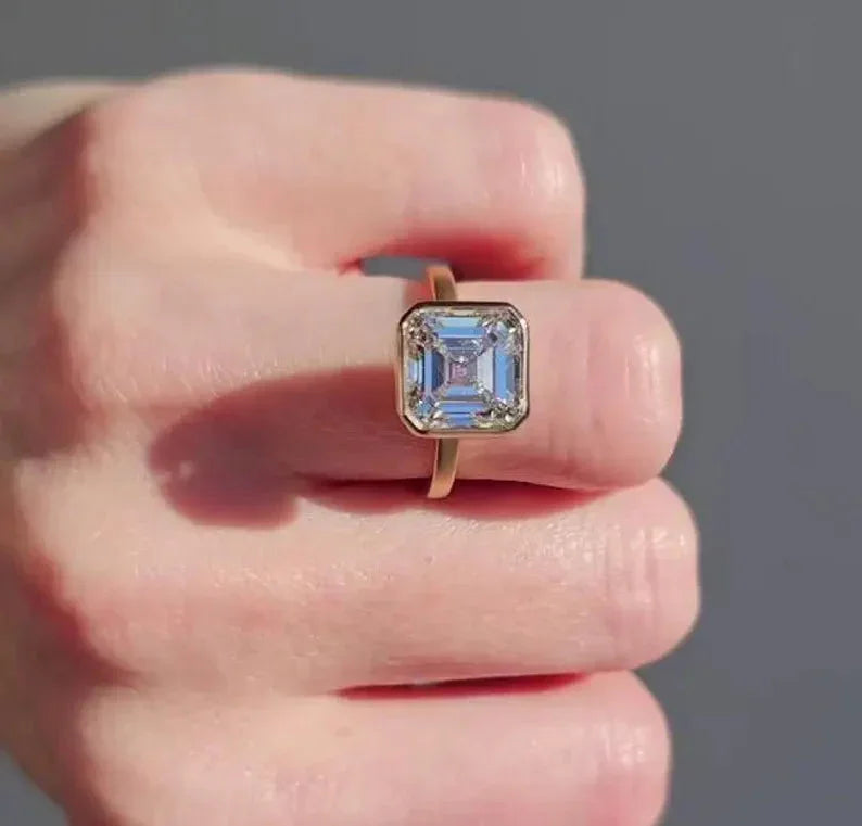 4.00 CT Asscher Lab Grown Diamond Engagement Ring | Bezel Setting | IGI Certified 