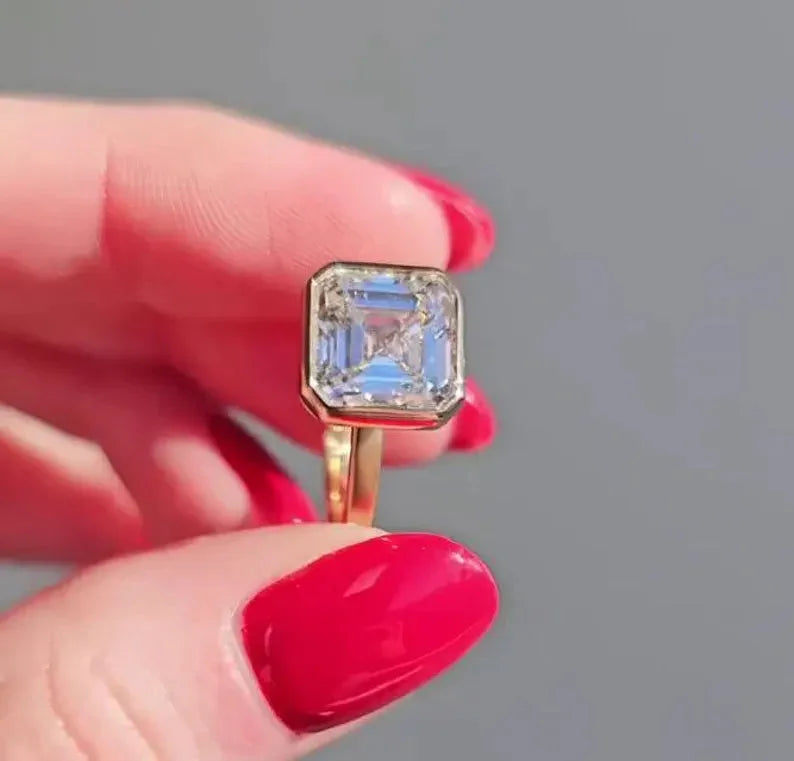 4.00 CT Asscher Lab Grown Diamond Engagement Ring | Bezel Setting | IGI Certified 