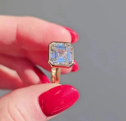 4.00 CT Asscher Lab Grown Diamond Engagement Ring | Bezel Setting | IGI Certified 