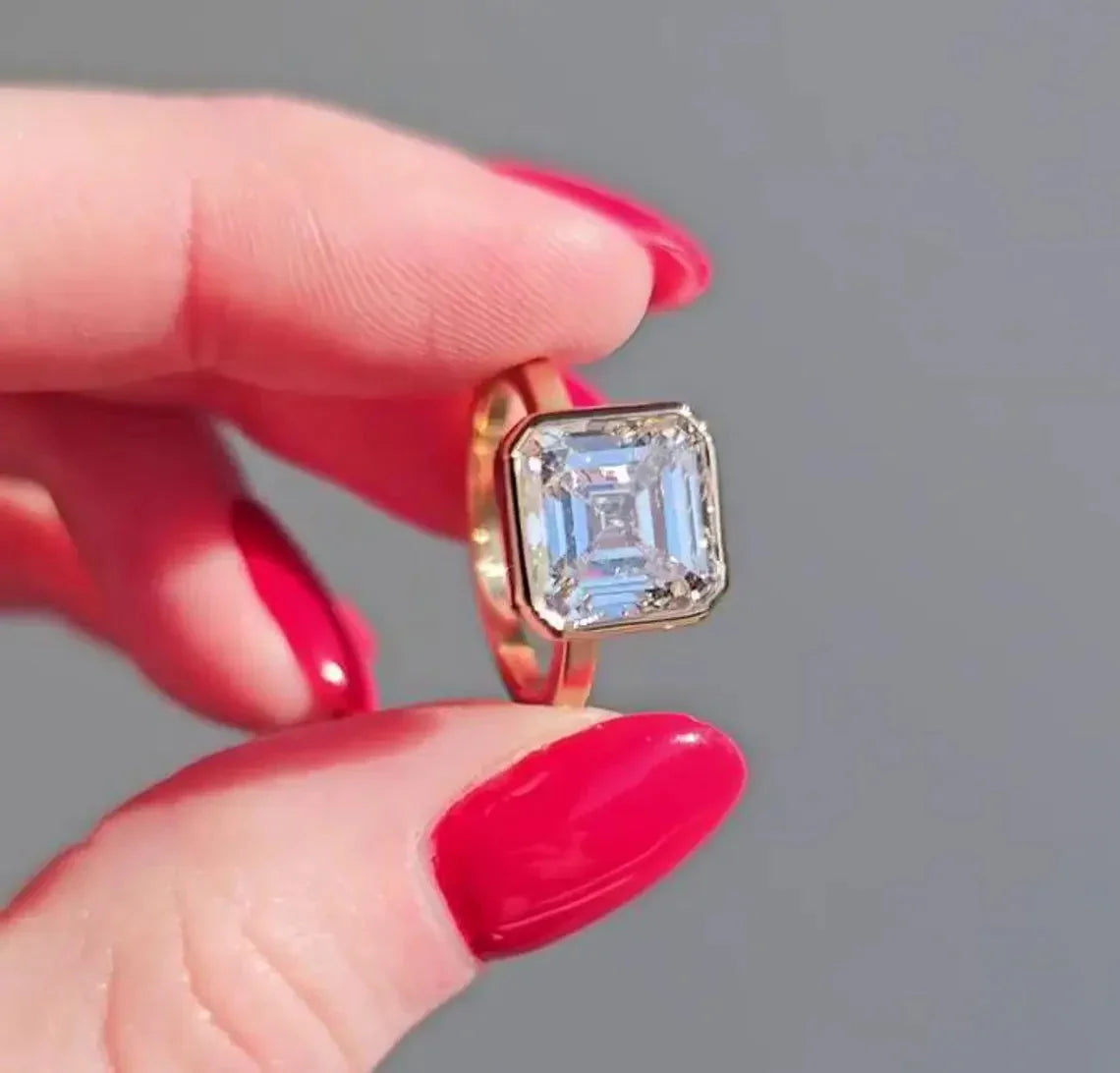 4.00 CT Asscher Lab Grown Diamond Engagement Ring | Bezel Setting | IGI Certified 