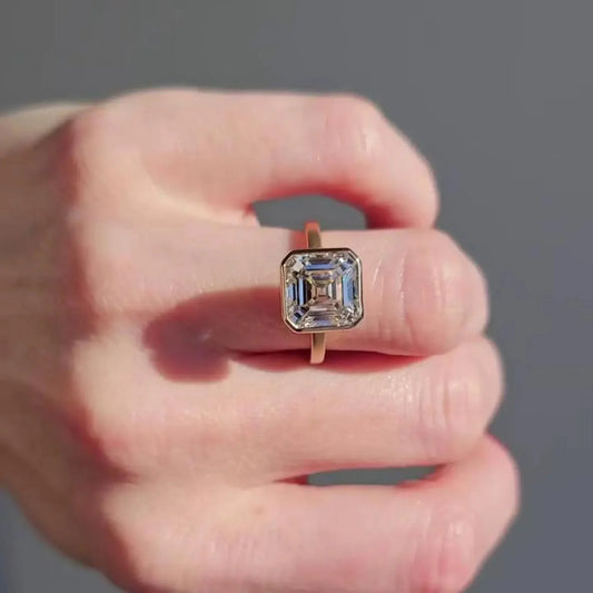 4.00 CT asscher lab grown diamond engagement ring bezel setting IGI certified bridal wedding ring luxury fine jewelry engagement ring for her