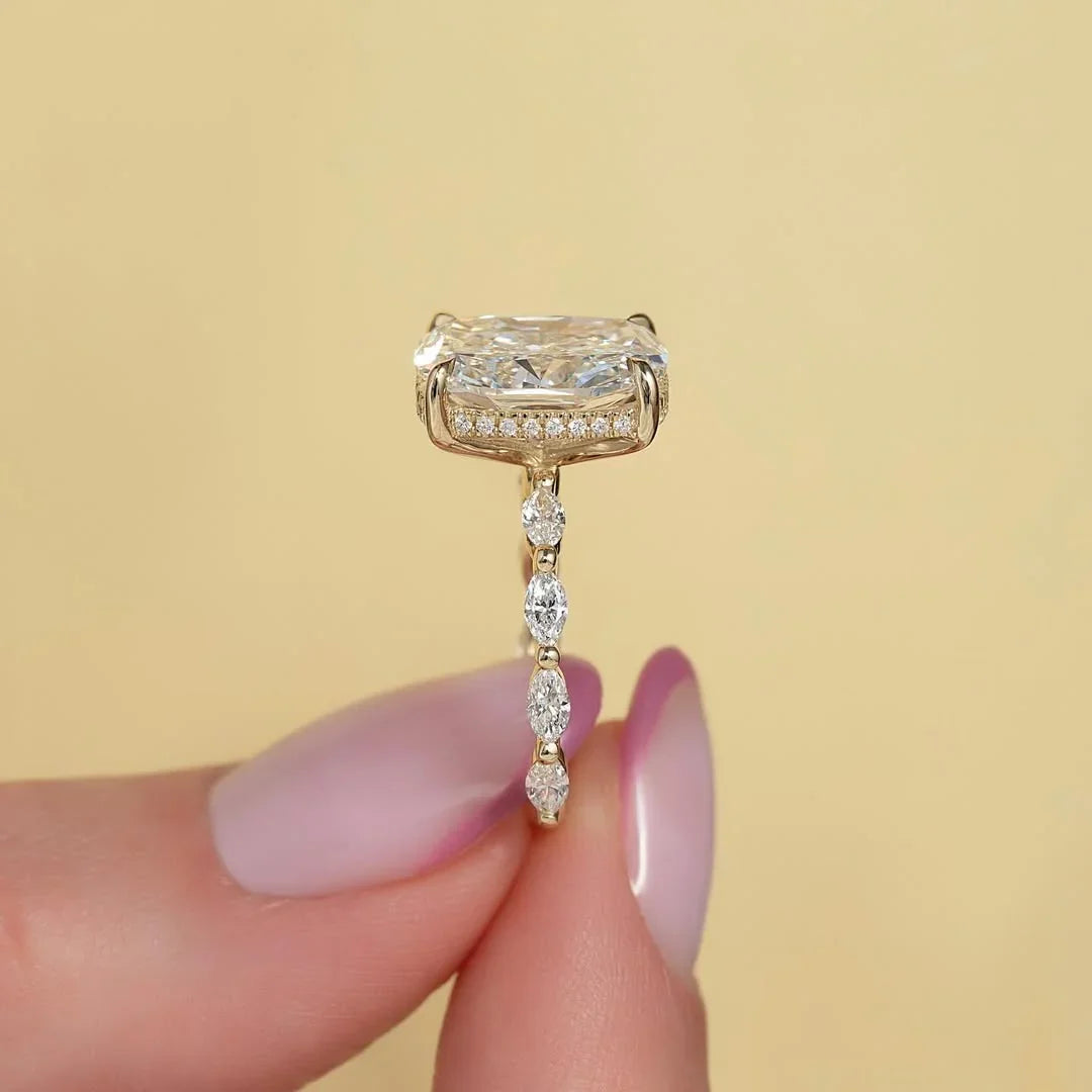 4.00 CT cushion cut lab grown diamond IGI certified engagement ring solitaire hidden halo pave band bridal wedding luxury anniversary jewelry