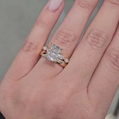 4.00 CT cushion lab grown diamond IGI certified engagement ring hidden halo marquise side stones luxury bridal wedding solitaire anniversary jewelry