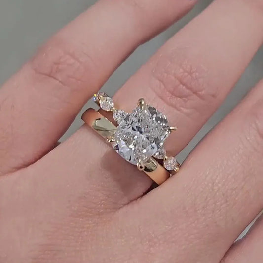 4.00 CT cushion lab grown diamond engagement ring IGI certified hidden halo marquise side stones wedding bridal luxury solitaire anniversary ring