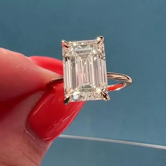4.00 CT emerald cut lab grown diamond engagement ring IGI certified solitaire design luxury wedding bridal ring anniversary gift sustainable jewelry