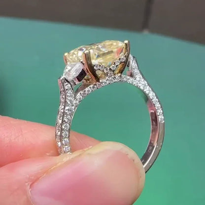 4.00 CT Fancy Yellow Radiant Lab Grown Diamond Engagement Ring | Three Stone Design | IGI Certified 