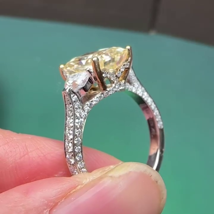 4.00 CT Fancy Yellow Radiant Lab Grown Diamond Engagement Ring | Three Stone Ring | IGI Certified 