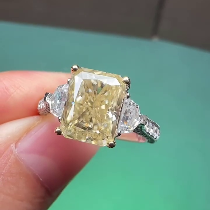 4.00 CT Fancy Yellow Radiant Lab Grown Diamond Engagement Ring | Three Stone Ring | IGI Certified 