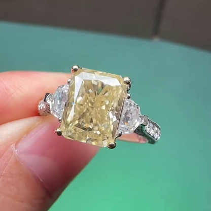 4.00 CT Fancy Yellow Radiant Lab Grown Diamond Engagement Ring | Three Stone Ring | IGI Certified 