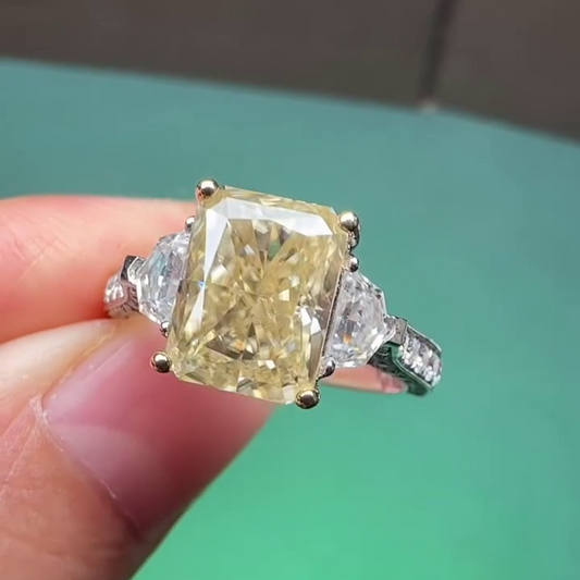 4.00 CT Fancy Yellow Radiant Lab Grown Diamond Engagement Ring | Three Stone Ring | IGI Certified 