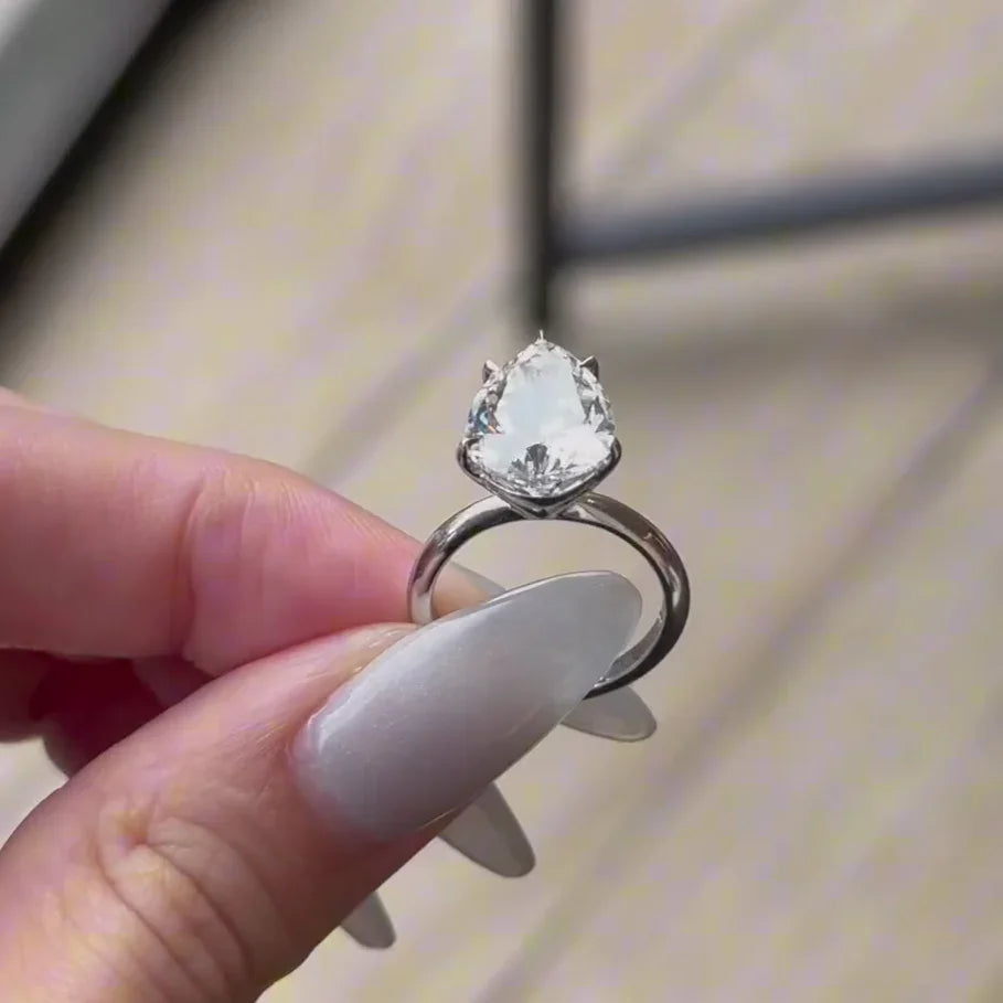 4.00 CT pear lab grown diamond IGI certified engagement solitaire ring luxury bridal wedding anniversary gift sustainable fine jewelry ring design