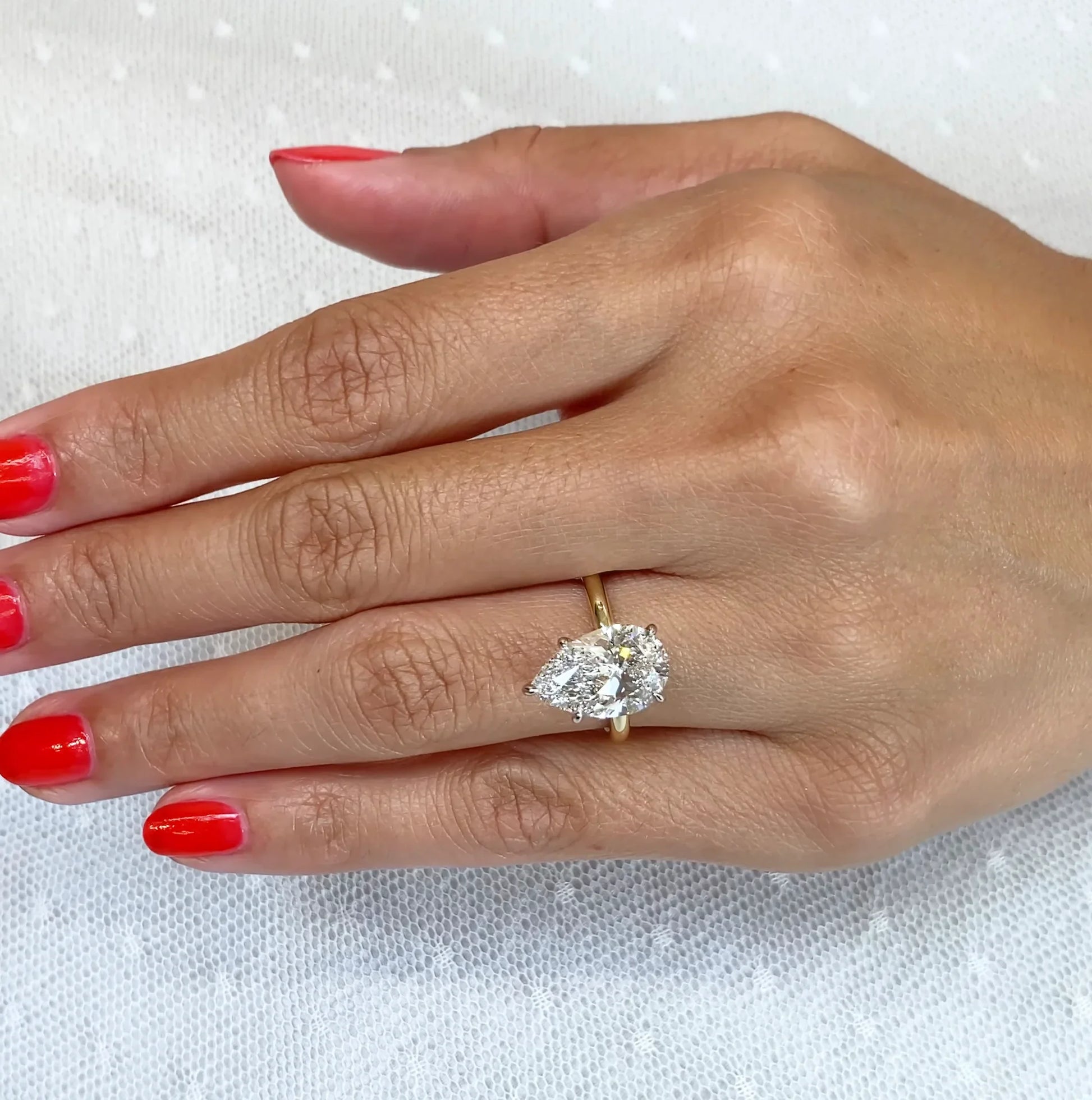 4.00 CT pear lab grown diamond IGI certified engagement ring two-tone solitaire design luxury bridal wedding anniversary sustainable fine jewelry ring