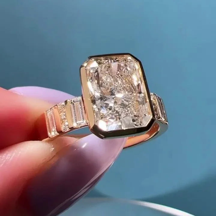 Luxury 4.00 CT radiant cut lab grown diamond engagement ring IGI certified cathedral bezel wedding bridal ring anniversary gift elegant jewelry piece