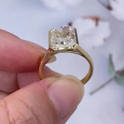 4.00 CT radiant lab grown diamond IGI certified engagement ring cathedral bezel design luxury bridal wedding anniversary sustainable fine jewelry ring