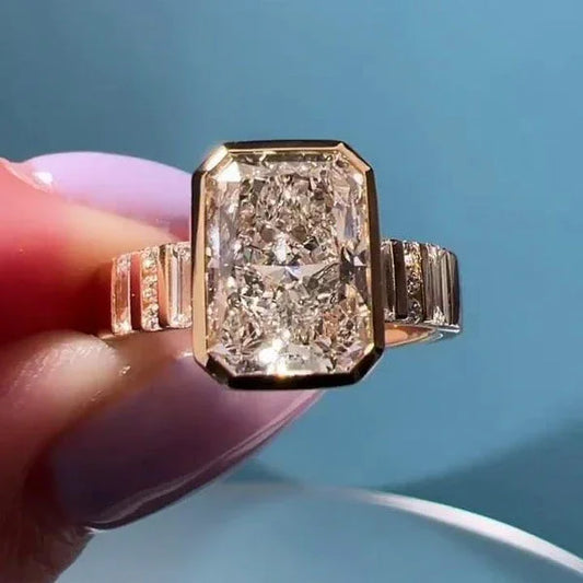 4.00 CT radiant lab grown diamond engagement ring IGI certified cathedral bezel design bridal wedding luxury anniversary gift sustainable jewelry ring