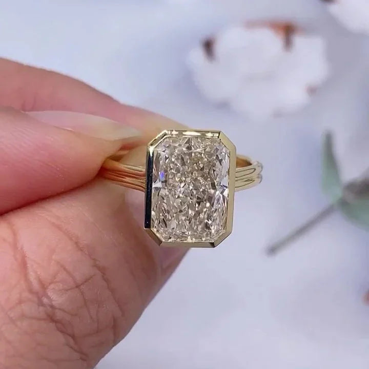 Luxury 4.00 CT radiant cut lab grown diamond engagement ring IGI certified cathedral bezel wedding bridal ring anniversary gift sustainable jewelry piece