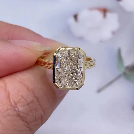 Luxury 4.00 CT radiant cut lab grown diamond engagement ring IGI certified cathedral bezel wedding bridal ring anniversary gift sustainable jewelry piece