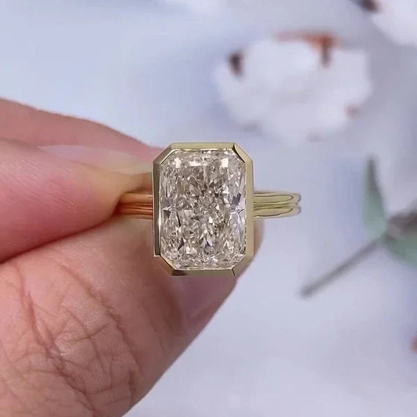 4.00 CT Radiant Lab Grown Diamond Engagement Ring | Cathedral Bezel Design | IGI Certified 