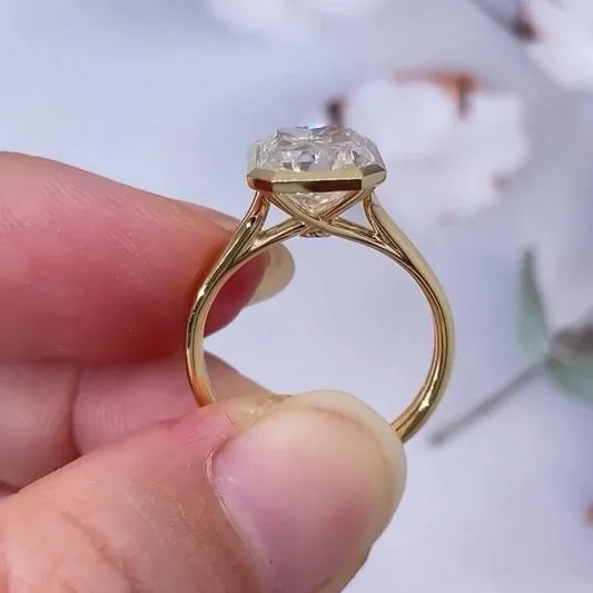 4.00 CT radiant lab grown diamond engagement ring IGI certified cathedral bezel design wedding bridal luxury anniversary gift sustainable jewelry ring