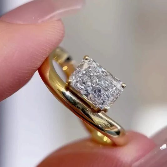 4.00 CT Radiant Lab Grown Diamond Engagement Ring | Modern Wave Band Ring | IGI Certified 