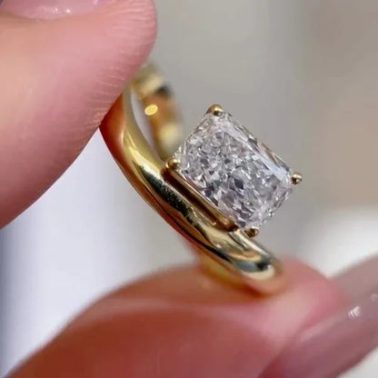 4.00 CT Radiant Lab Grown Diamond Engagement Ring | Modern Wave Band Ring | IGI Certified 