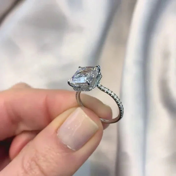 4.00 TCW asscher lab grown diamond IGI certified engagement ring hidden halo solitaire luxury bridal wedding anniversary sustainable fine jewelry ring