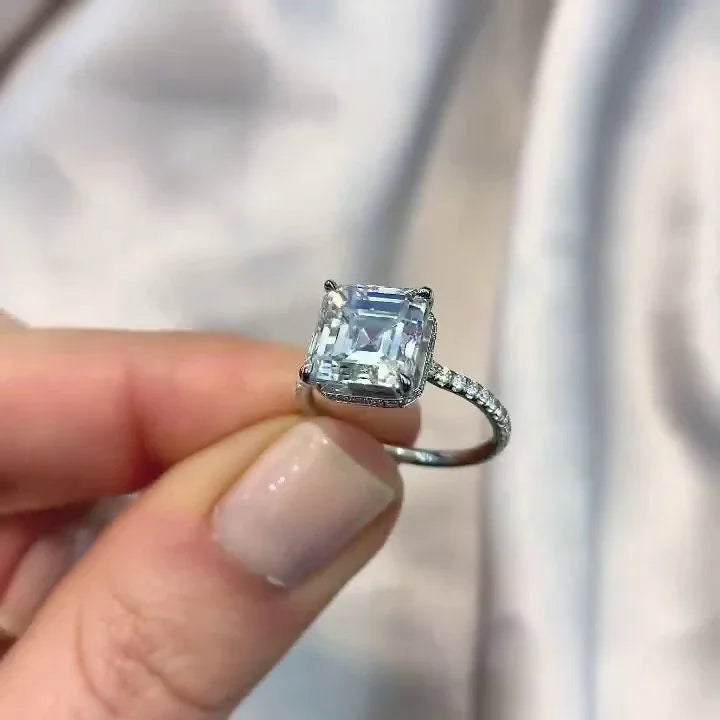 IGI certified asscher 4.00 TCW lab grown diamond engagement ring hidden halo design luxury bridal wedding anniversary ethical jewelry ring