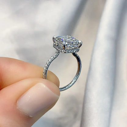 4.00 TCW Asscher Lab Grown Diamond Engagement Ring | Hidden Halo Ring | IGI Certified 
