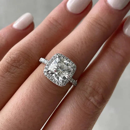 3.50 ct cushion lab grown diamond IGI certified engagement ring halo setting luxury bridal wedding anniversary sustainable fine jewelry ring