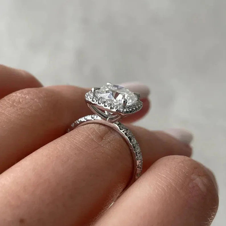 4.00 TCW Cushion Lab Grown Diamond Engagement Ring | Classic Halo Ring | IGI Certified 