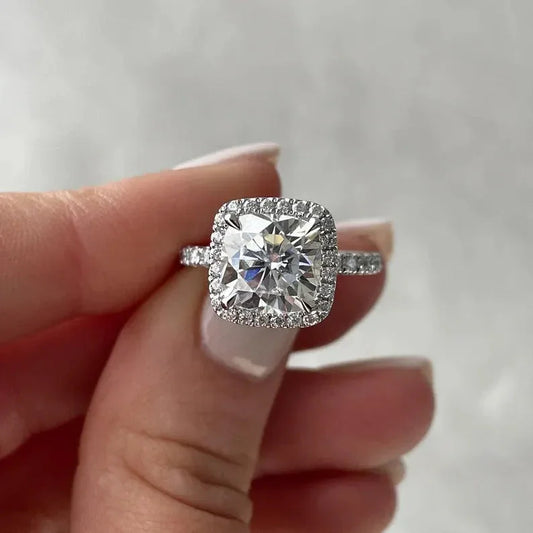 4.00 TCW cushion lab grown diamond engagement ring IGI certified classic halo wedding bridal luxury anniversary gift sustainable jewelry ring elegant