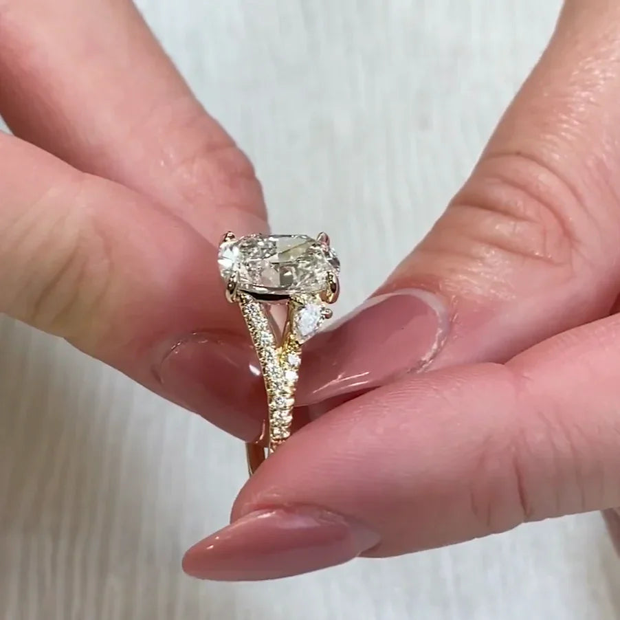 4.00 TCW cushion lab grown diamond IGI certified engagement ring split band setting luxury bridal wedding anniversary sustainable fine jewelry ring