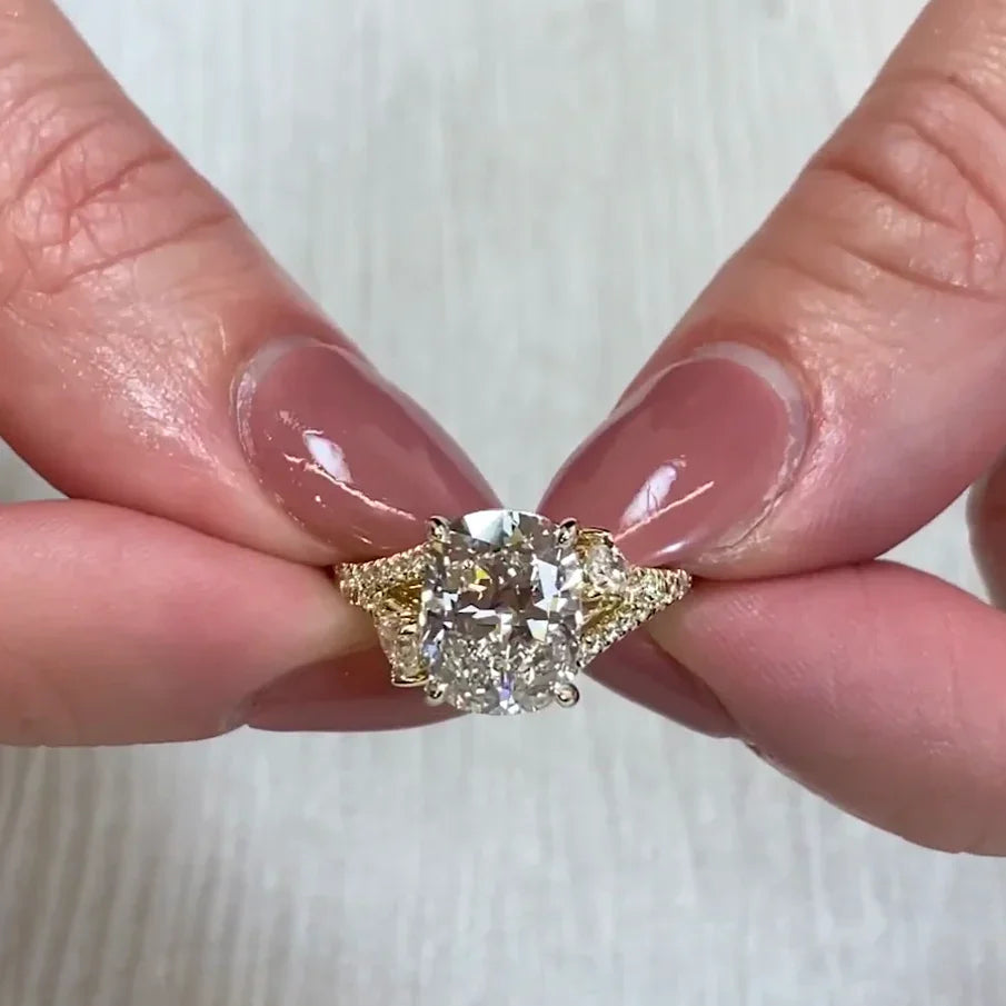 4.00 TCW cushion lab grown diamond engagement ring IGI certified split band wedding bridal luxury anniversary gift sustainable jewelry ring elegant